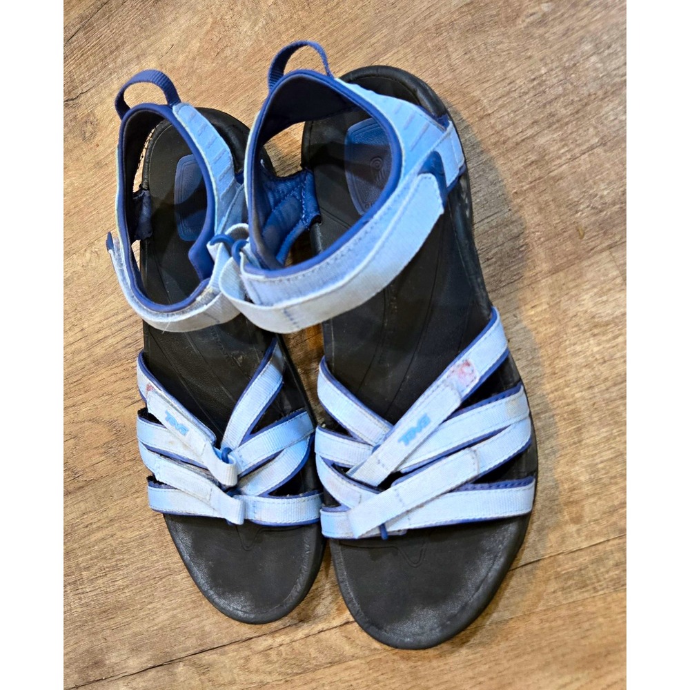 Teva Womens Strappy Sport Sandals Blue Black Hook & Loop Adjustable Size 11